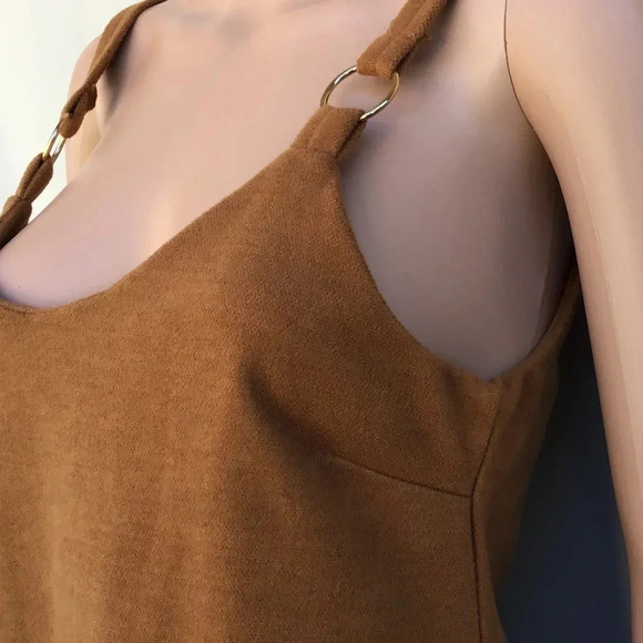 Brown Mini Dress with Ruffles Sleeveless Straps Medium Large - Picture 4 of 8